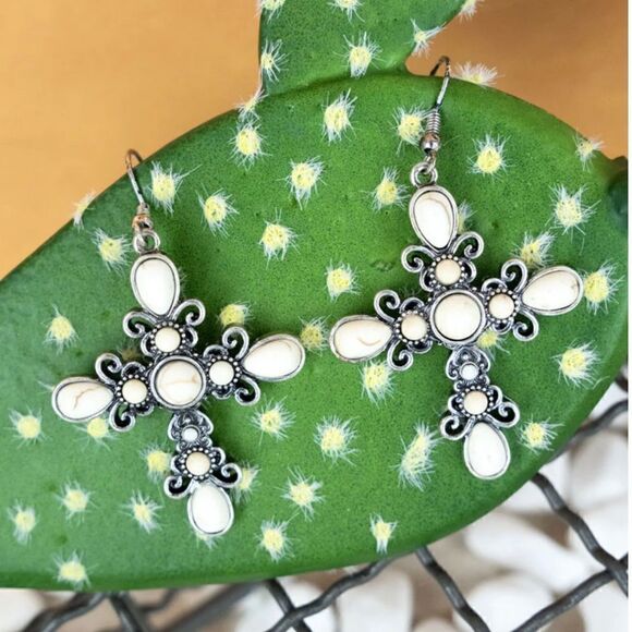 NWT TURQUOISE CROSS EARRINGS  - Picture 1 of 2